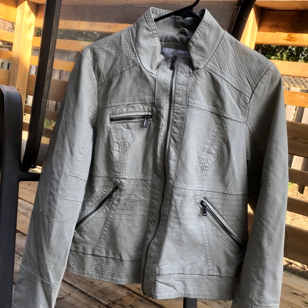Faux beige/stone coloured leather jacket
